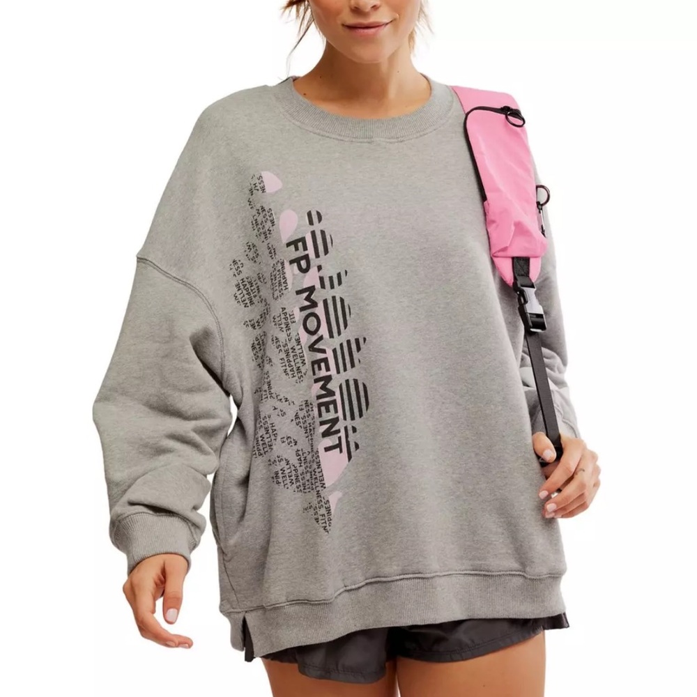 FREE PEOPLE AIl Star Buti Logo Pullover Gray Crewneck Sweatshirt Size Small